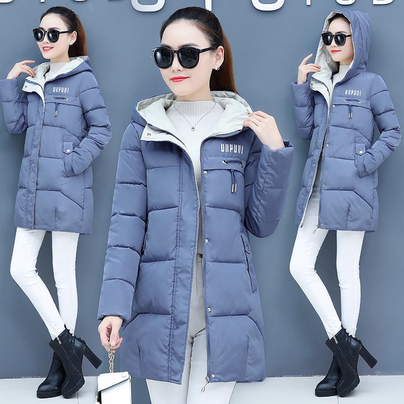 

Зимняя повседневная куртка с капюшоном, парки для женщин, теплое длинное женское пальто с буквенным принтом, верхняя одежда на молнии 3XL синий