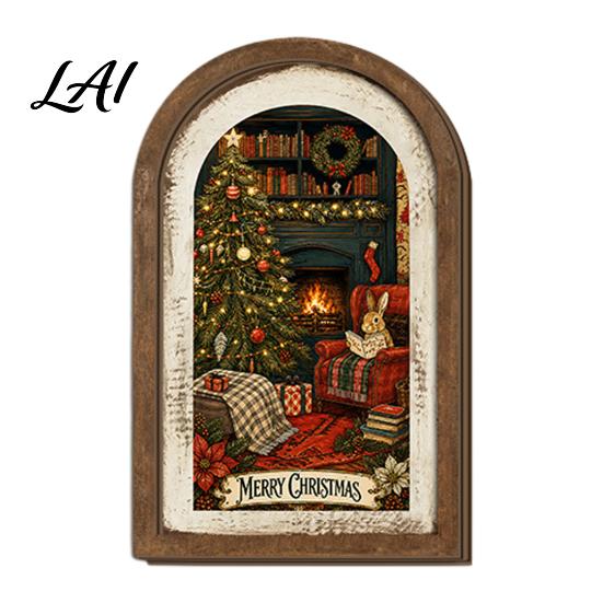Vintage Christmas Home Decor Rustic Wooden Decoration Arched Window Frame Wall Decor Winter Xmas Holiday Party Table Sign Tabletop Ornament
