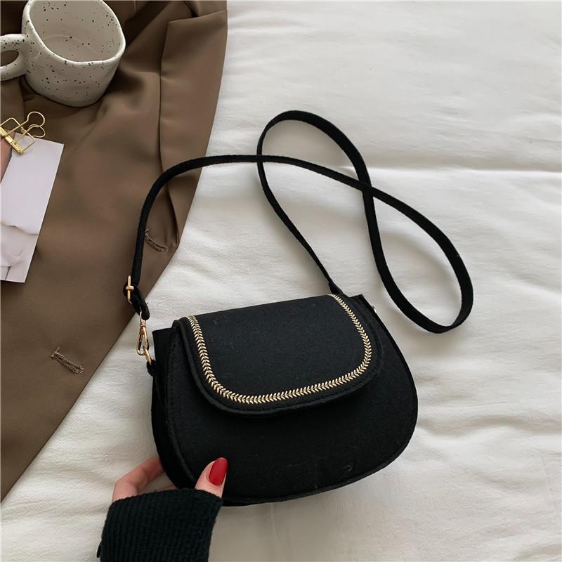 

Trendy Black Felt Saddle Bag For Women Stylish Street Fashion Shoulder Bag