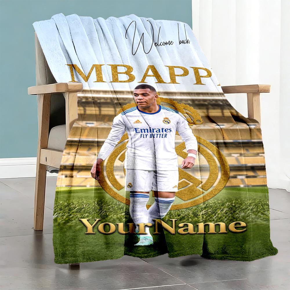 Mbappe 63 Personalized Name Blanket Lightweight Customizable Blanket Comfortable Suitable for Sofa Livingroom Picnics Nap Four Seasons Multipurpose