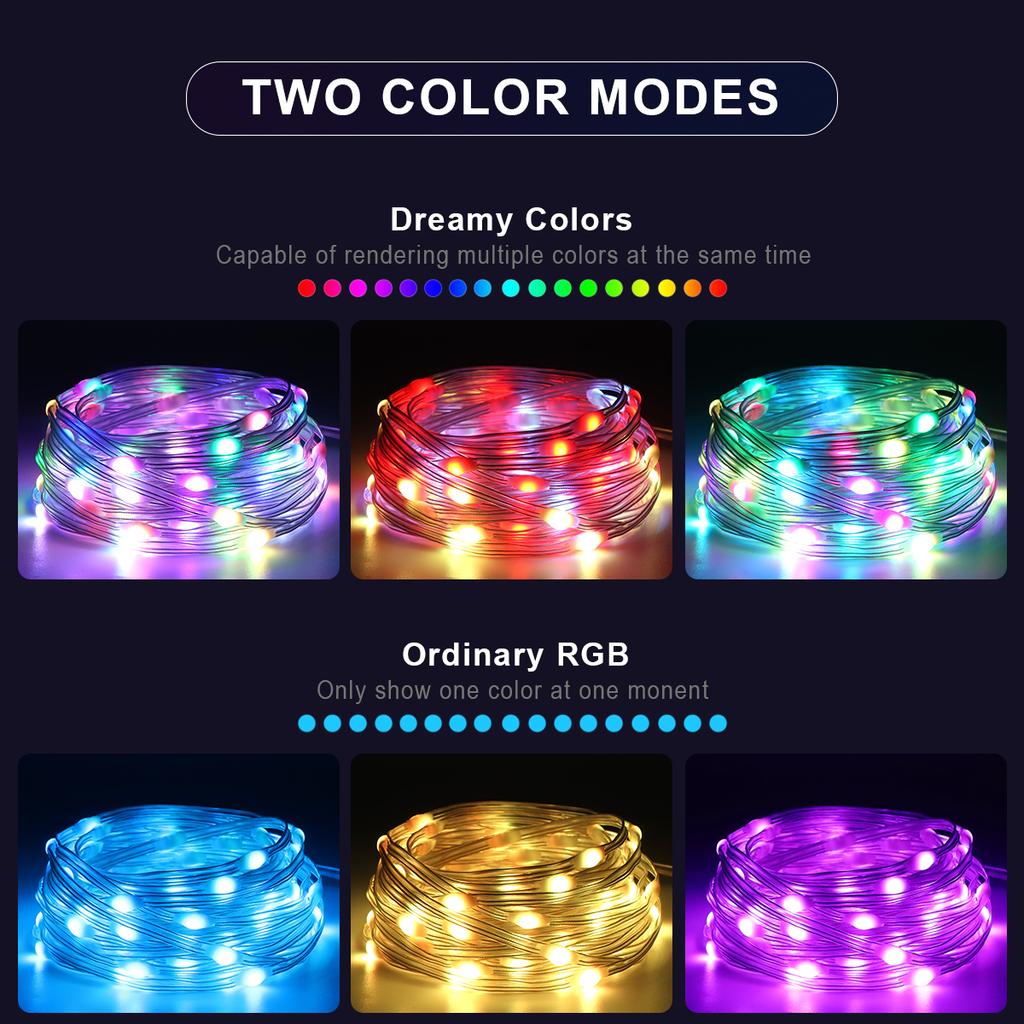 Wireless Bluetooth APP Control Pixels USB LED String Fairy Light Smart WS2812 Addressable Dream Color RGB Christmas Decor Lights