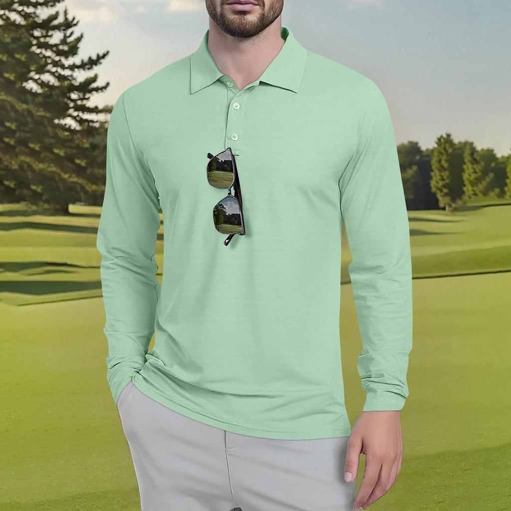 Men's Classic Golf  Shirts Ice Silk Breathable Long Sleeve  Performance Collar Shirts Lightweight Summer Casual Quick Dry Tee