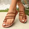 Clip Toe Flat Slipper for Women 2025 Summer Pu Leather Outdoor Beach Slippers Woman Plus Size 43 Lightweight Non Slip Slides