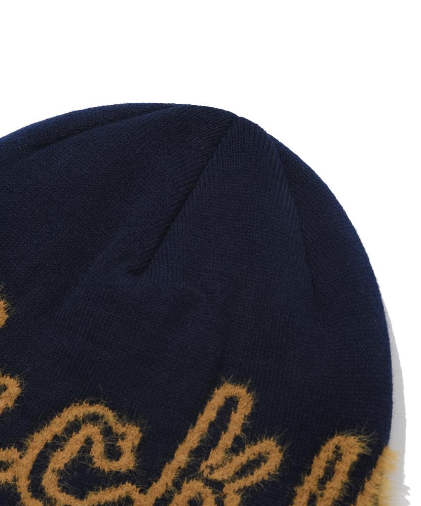WACKY WILLY Mink Yarn Typo Beanie Navy
