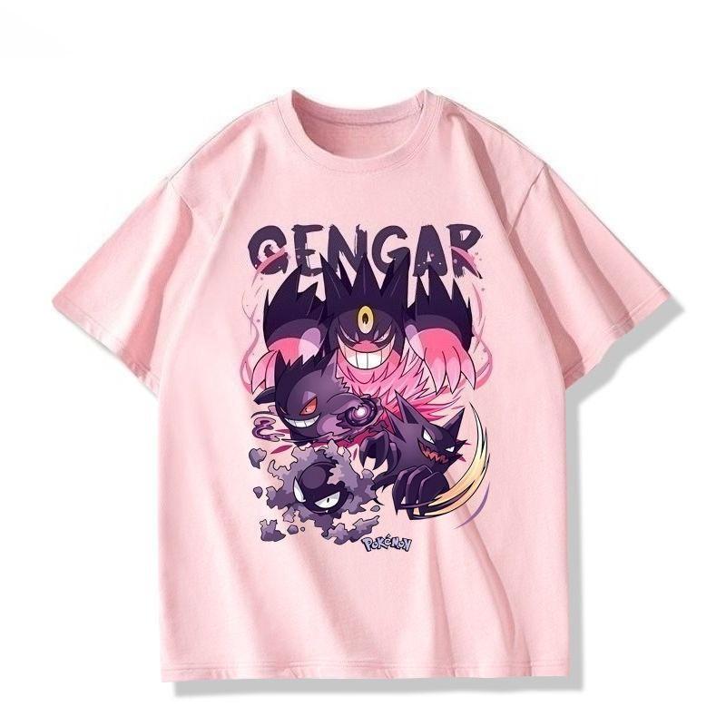 Pocket Super Gengar Summer New Printed TShirt Men Cotton Street Y2K Harajuku Loose Casual  Sleeve Unisex