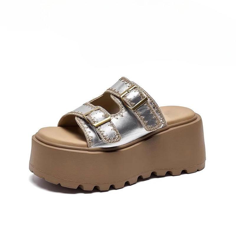 

Обувь на толстой подошве, увеличивающие рост шлепанцы, сандалии, тапочки для женщин 40 серебряный