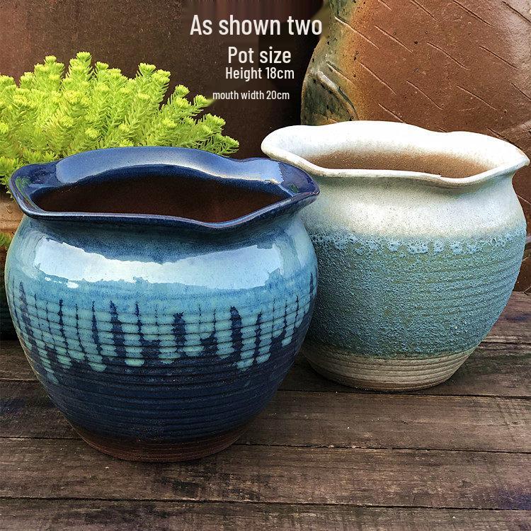 Handmade Vintage Coarse Pottery Large Succulent Planter, Breathable Purple Clay Flower Jar