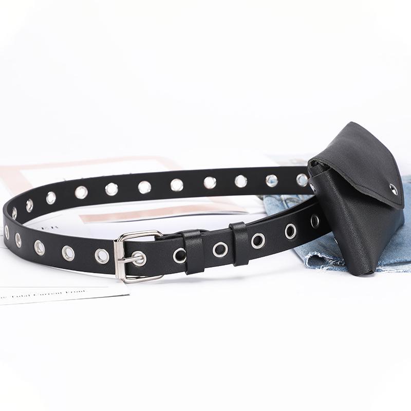 

Женский широкий кожаный ремень в корейском стиле с квадратной пряжкой и маленьким кошельком чёрный