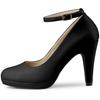 Allegra K Women's Black Round Toe Stiletto Heel Pumps with Ankle Strap, Size 25.5cm