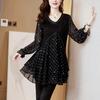 Comfortable Peplum Embroidered Casual Floral Chiffon Shirt Tops Women Loose Long Sleeve Solid Color T Shirt