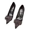 Elegant Woman Heeled Shoes 2025 Slip on Women's High Heels Classics Dress Pumps Women Pointed Toe String Bead Bow Tie Thin Heels