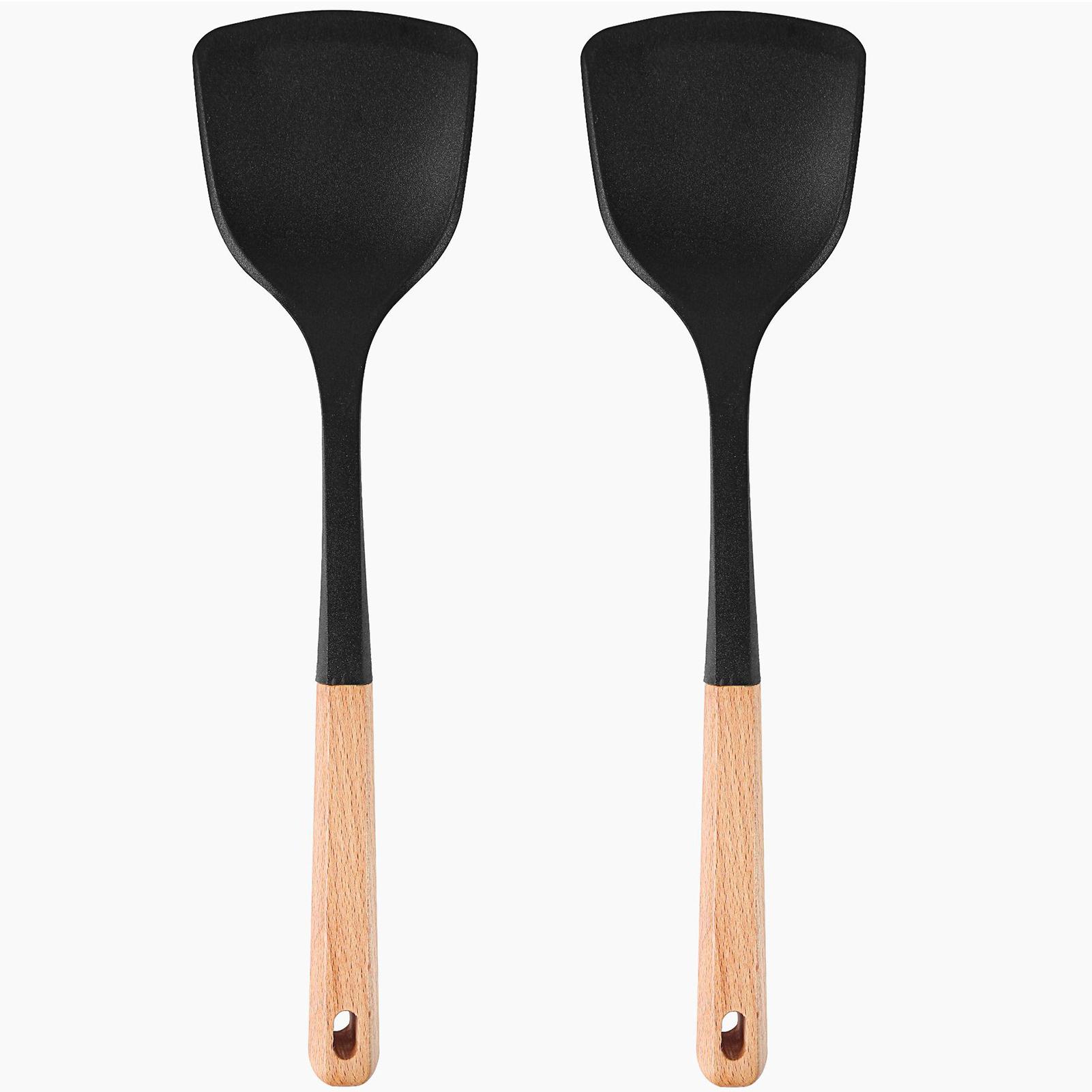 

2 шт./набор Пищевой силикон Суповая ложка Удобная ручка для перемешивания и сервировки Набор силиконовых лопаток