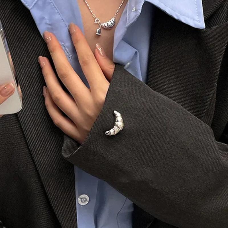 Unique Alloy Croissant Brooch Pins Clothing Jewelry Accessories Eye Catching Corsage Pins Perfect Gift for Women Girls