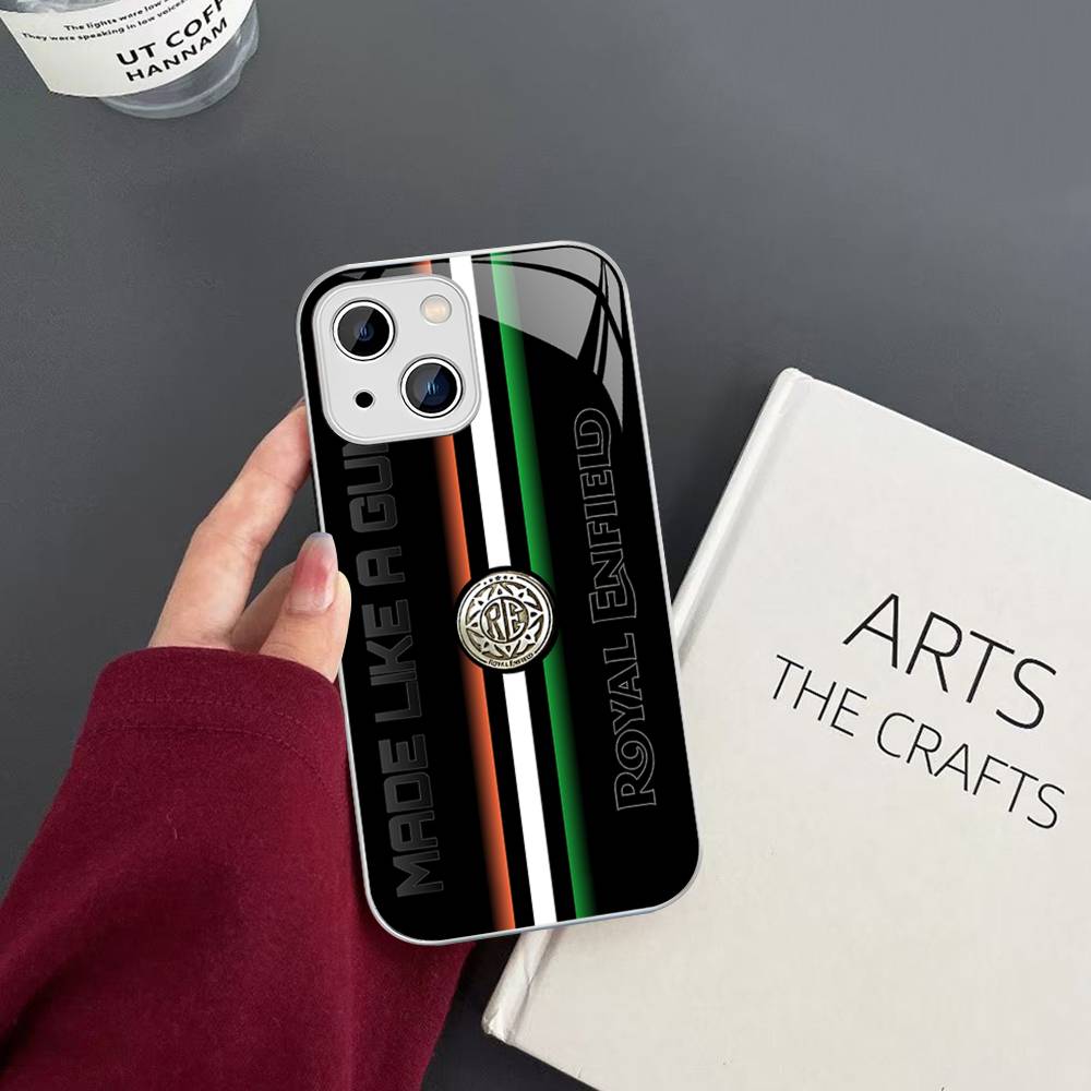 R-ROYALS E-ENFIELDS Logo Tempered Glass For Iphone 14 13 12 11 Pro Mini XS MAX 14Plus X XS XR Cover