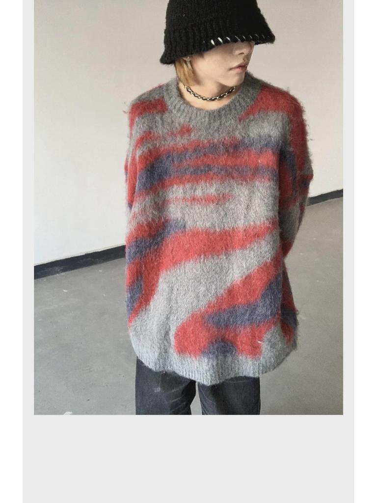 American Retro Winter Style Mohair Gradient Striped Sweater
