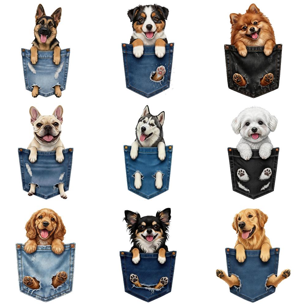 9Pcs 9 Styles Plastic Heat Transfer Film Logo Stickers Set for DIY T-Shirt Dog 95x49~75mm