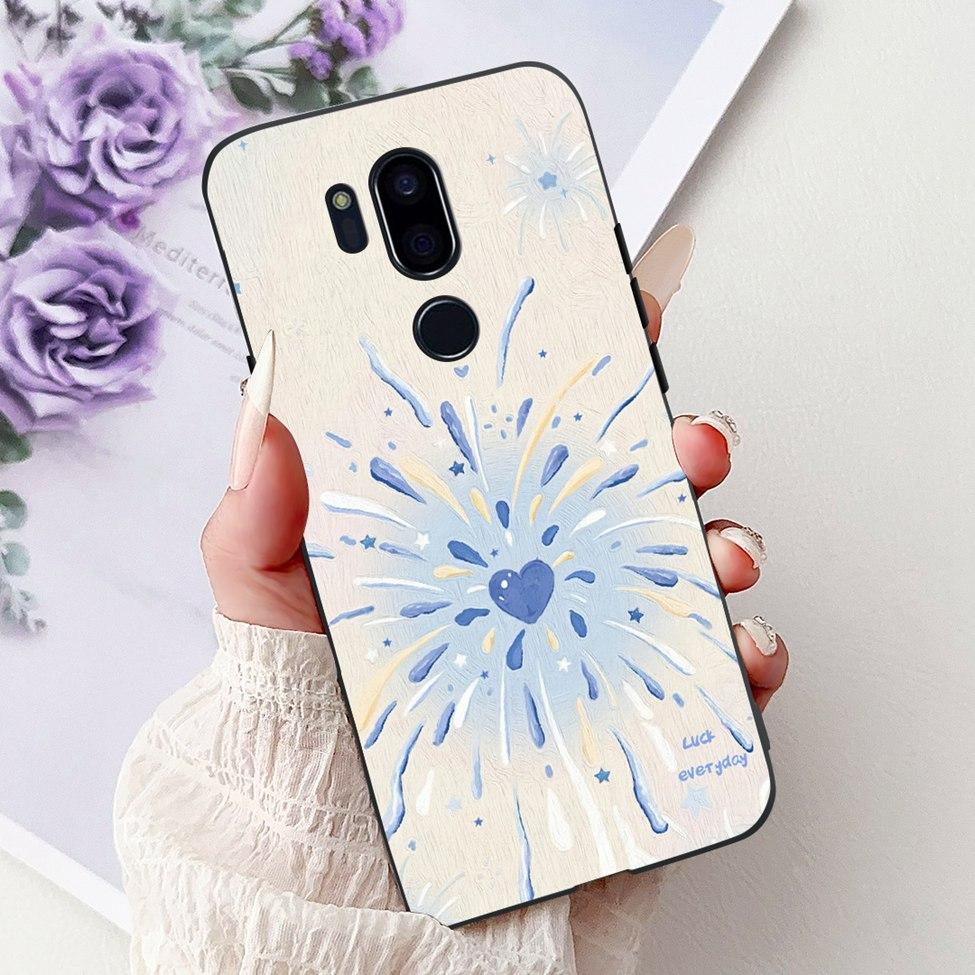 Para LG G7 ThinQ Funda Silicona Negra Gato Lindo Flores de Moda Trasera Pintada Genial Para LG G7ThinQ Funda de Teléfono LMG710EM