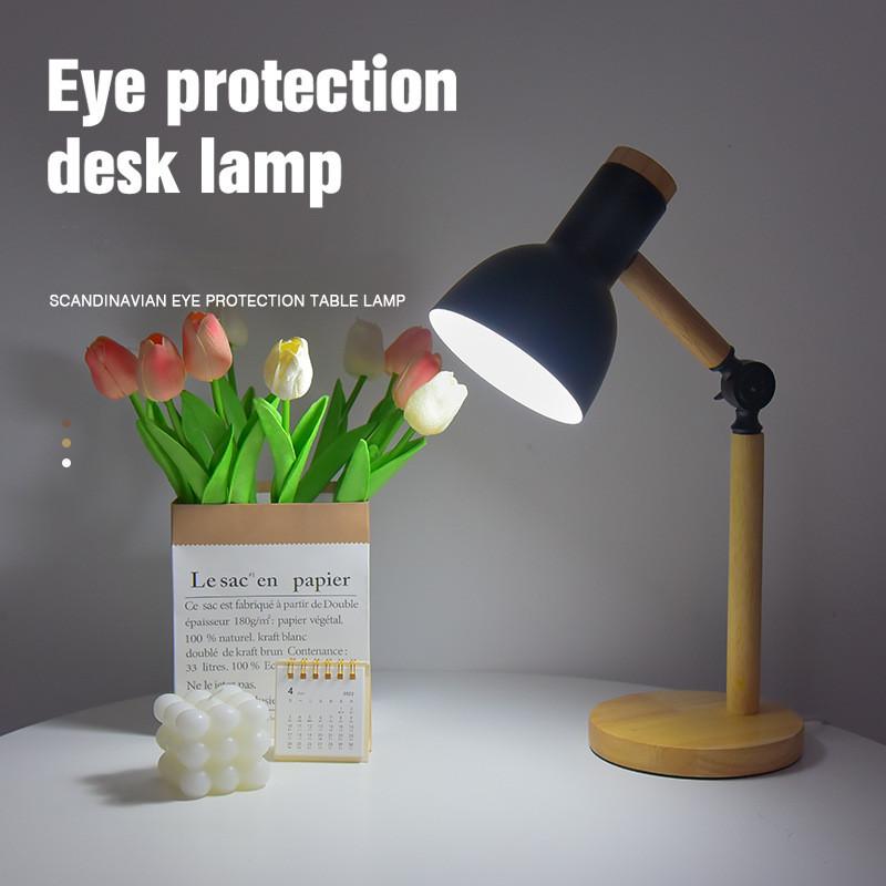 Eyes Protection Table Lamp E27 Nordic Wood Desk Lamps Height Adjustable Modern Bedside Lamp for Read Study Night Light with Plug