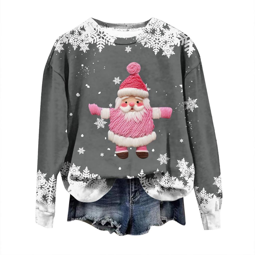 Women's Fashion Christmas Printed Long Sleeve Loose Round Neck Sweatshirt Top
