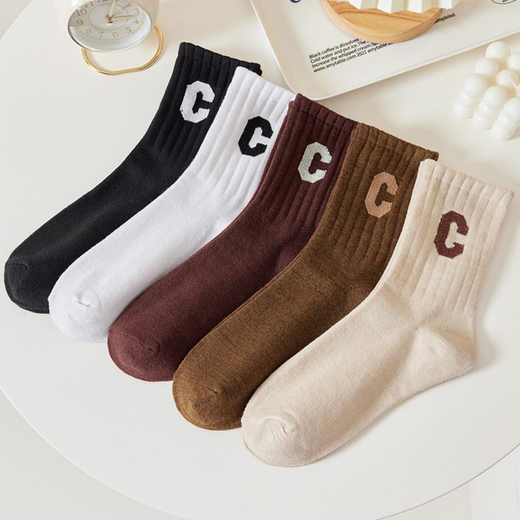 5 Pairs, Women's, Soft Socks, Medium Socks, Letter Socks, Warm Socks, Outerwear, High Socks, Long Socks, Long Socks, Sports Socks