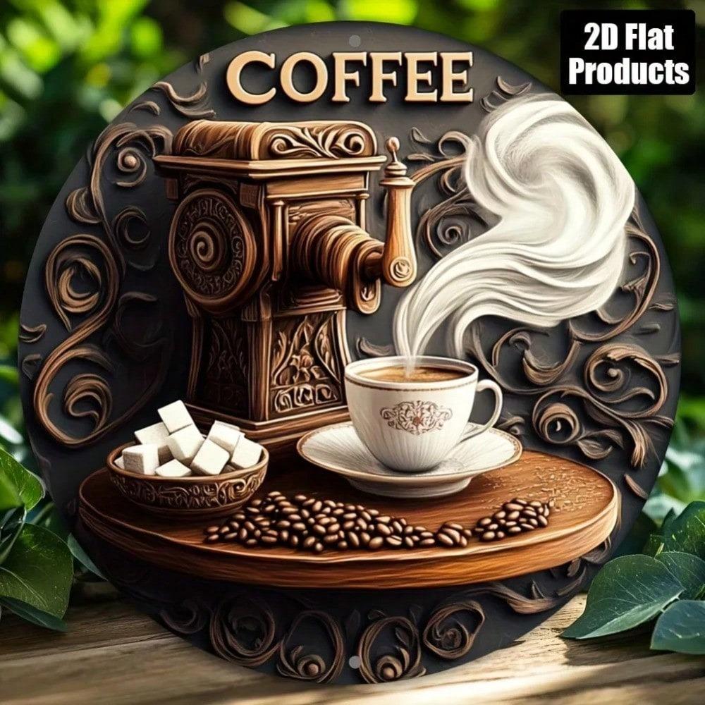 Vintage Coffee Metal Tin Sign Wall Art Round Home Decor Gift