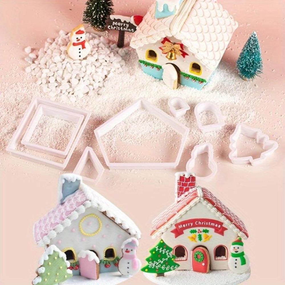 3D Weihnachtslebkuchenhausform Kunststoff Ausstecherset DIY Keksform Gebäck Kuchen Stempel Backwerkzeuge Zubehör