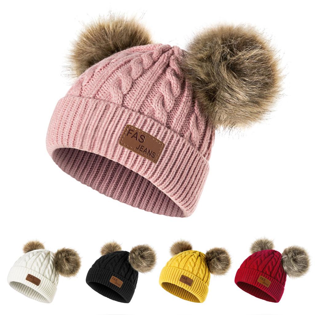 Kids Baby Girl Beret Hat Toddler Winter Warm Pearl Rabbit Fluff Ball Caps Hat