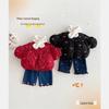 2025 Sweet Princess Winter Dress: Korean Style Flutter Sleeve with Embroidered Velvet Skirt for Girls
