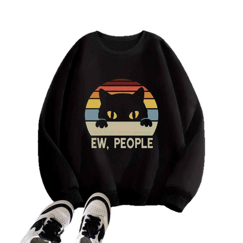 Girls' Cute Sunset Black Cat Pattern Hoodie for Autumn Children's Casual Hoodie