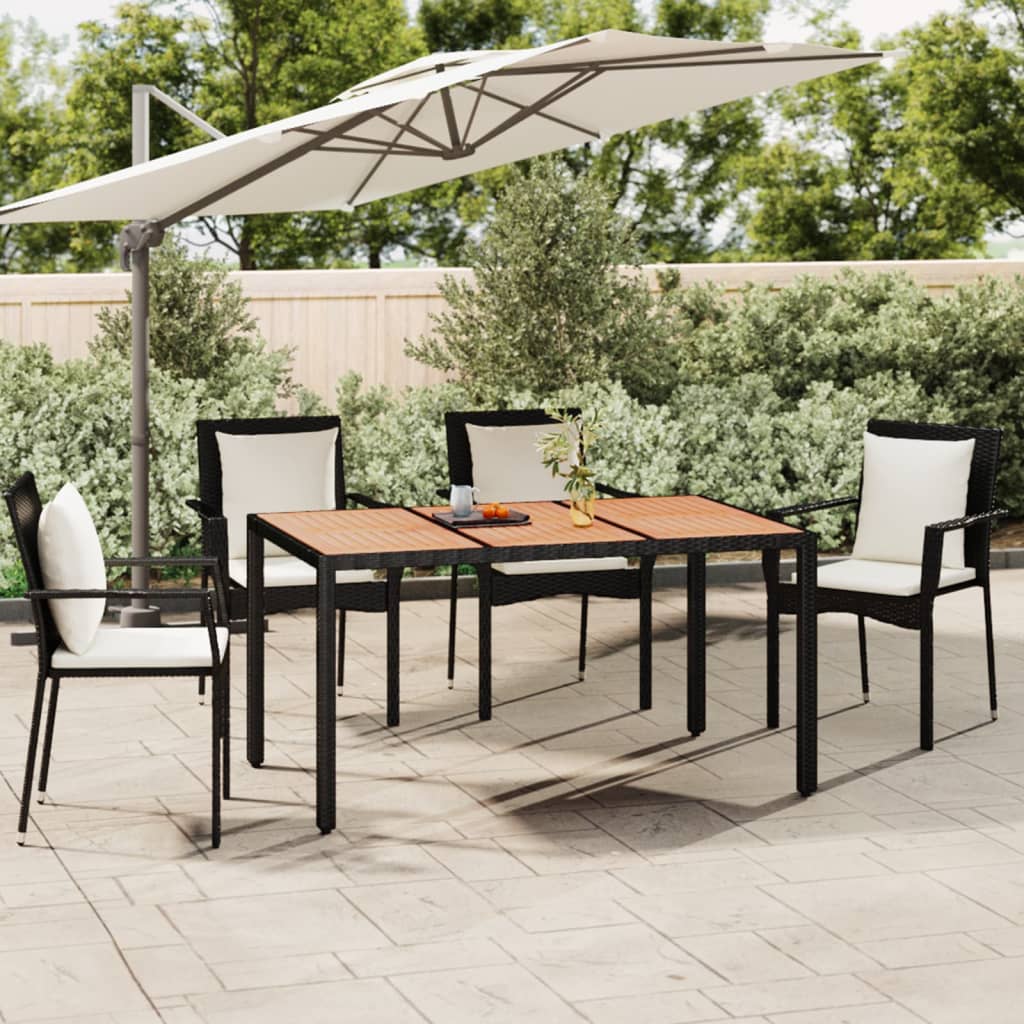 Garden Table with Wooden Top Black Poly Rattan & Acacia Wood