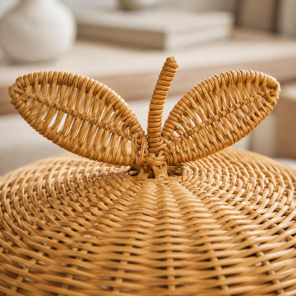 Orange Basket with Lid Woven Fruit Container Easy to Clean for Coffee Table