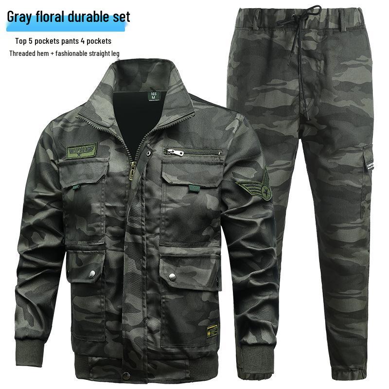 Men's Camouflage Welding Suit - Durable Cotton Workwear for All Seasons - Ideal for Military Training, Workshops, and Construction Sites