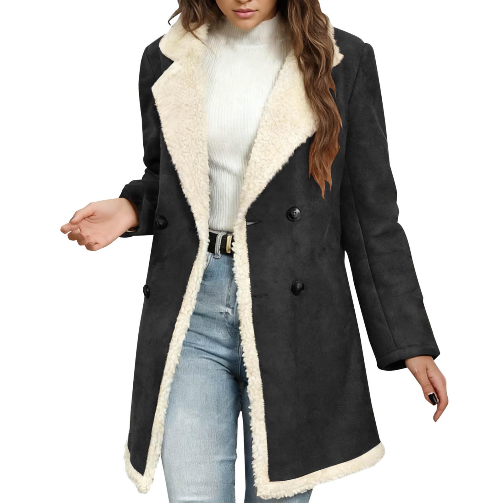 

Women s Elegant And Stylish Double-Breasted Long Winter Coat With Collar And Double-Breasted Fastening In Warm Suede Velvet L