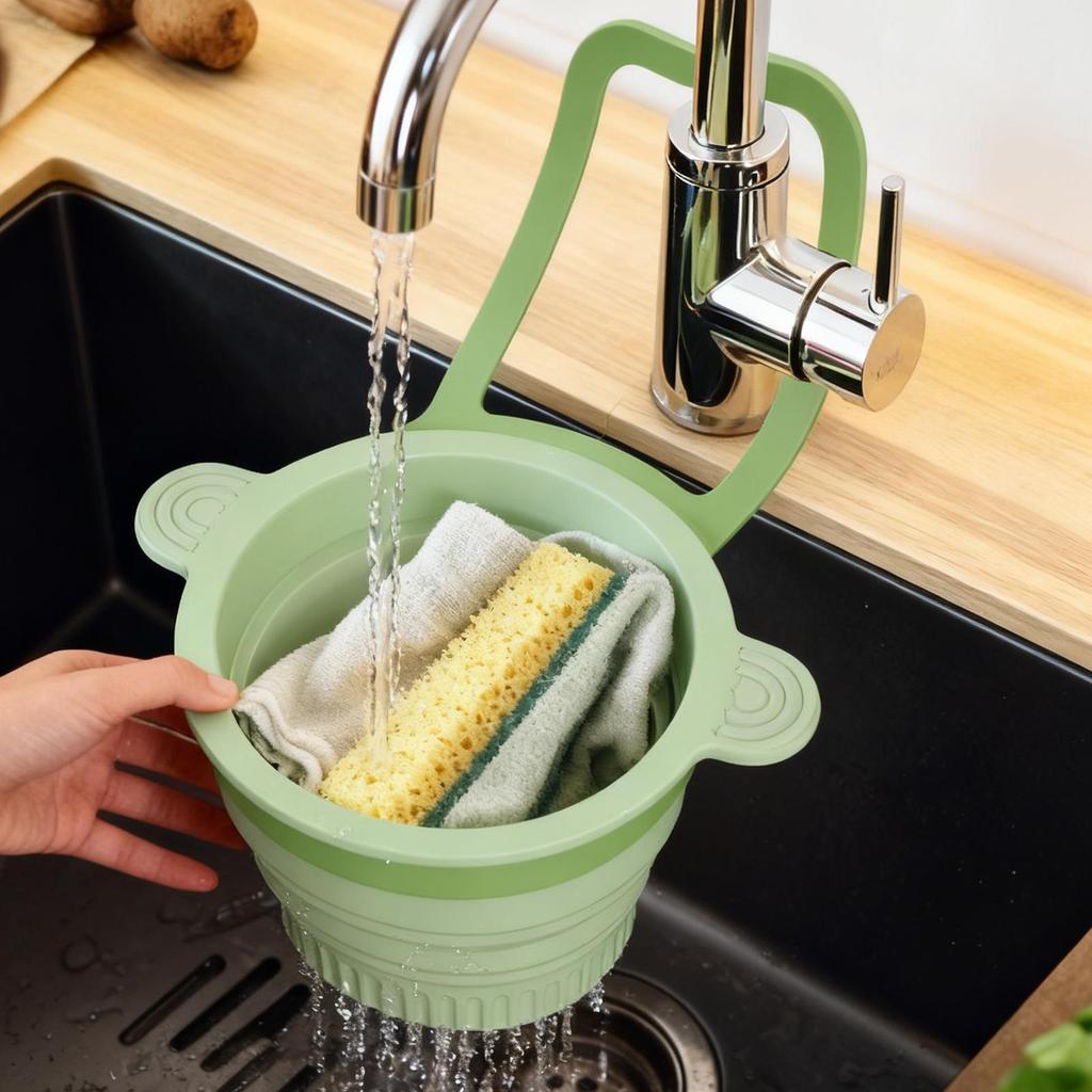 Kitchen Sink Strainer Basket Wall-mounted Waste Collector Foldable Pour-over Faucet Hanging Rack for Kitchen Salad Berry Mixing