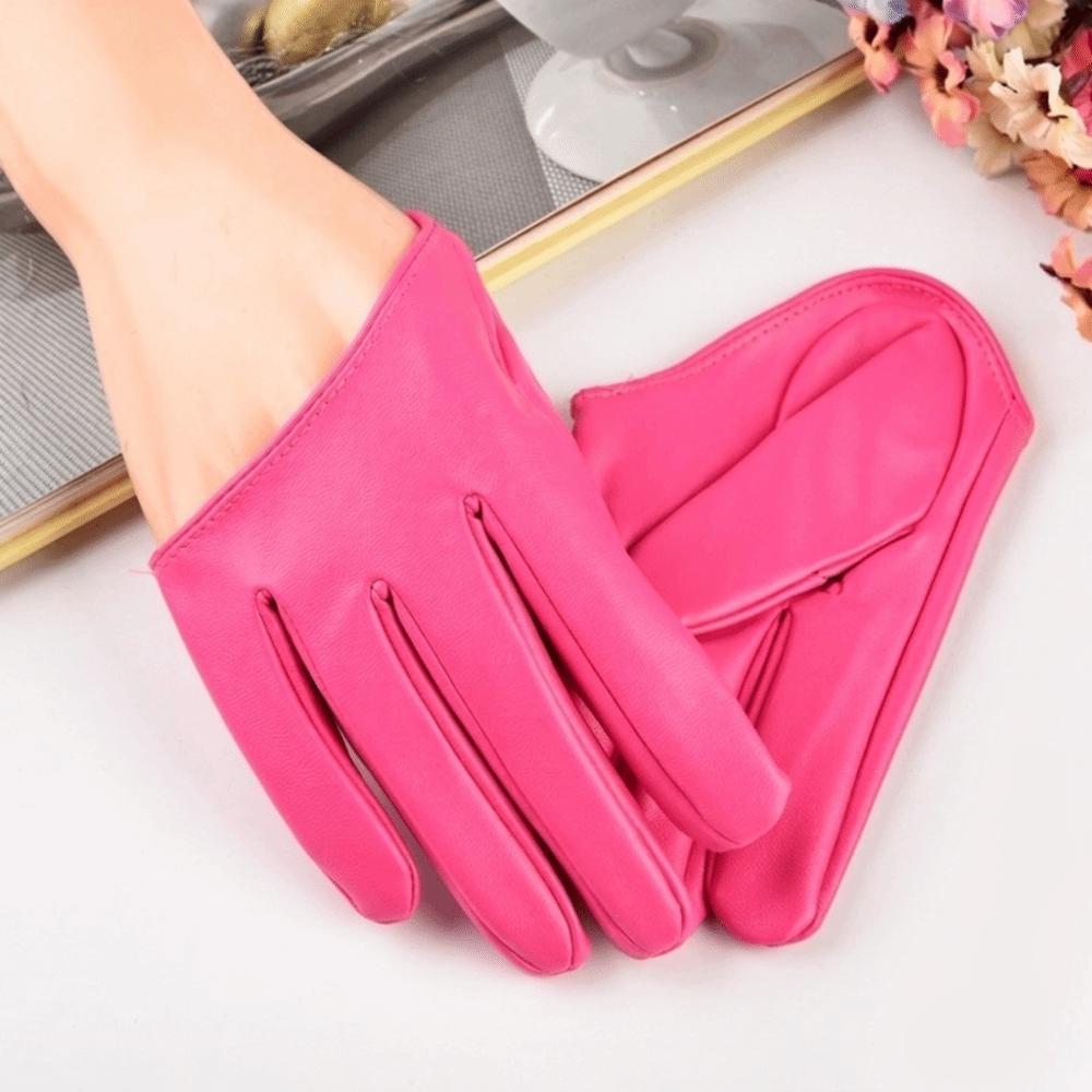 PU Leather Five Finger Mittens Fingerless Patent Leather Gloves Personality Half-palm Gloves Women
