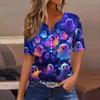 Dames T-skjorte Tee Halloween Trykket Knapp Kortermet Tunika Daglig Helgemote Basic V-hals Vanlig Topp