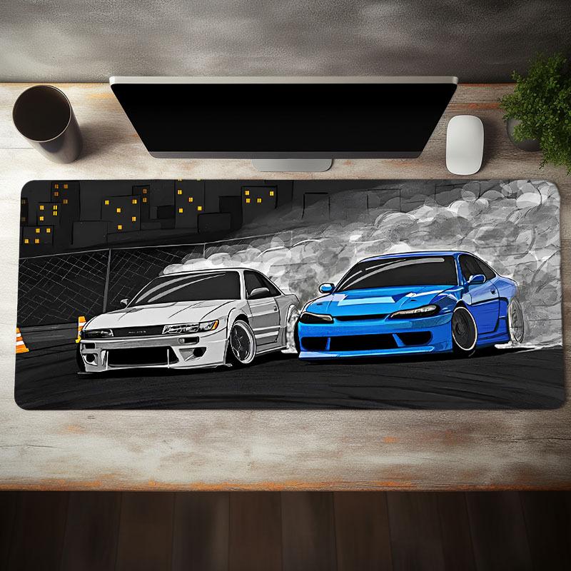 Tappetino Mouse Grande S13 e S15 Drift Auto JDM Tappetino da Tavolo Nero Tappetino Mouse da Gioco Lavoro Giochi Ufficio Casa Accessori da Scrivania per Ragazzi