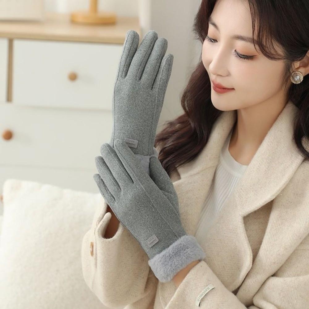 Polar Fleece Women Anti-cold Mittens Faux Rabbit Fur Plush Thickened Gloves  Outdoor
