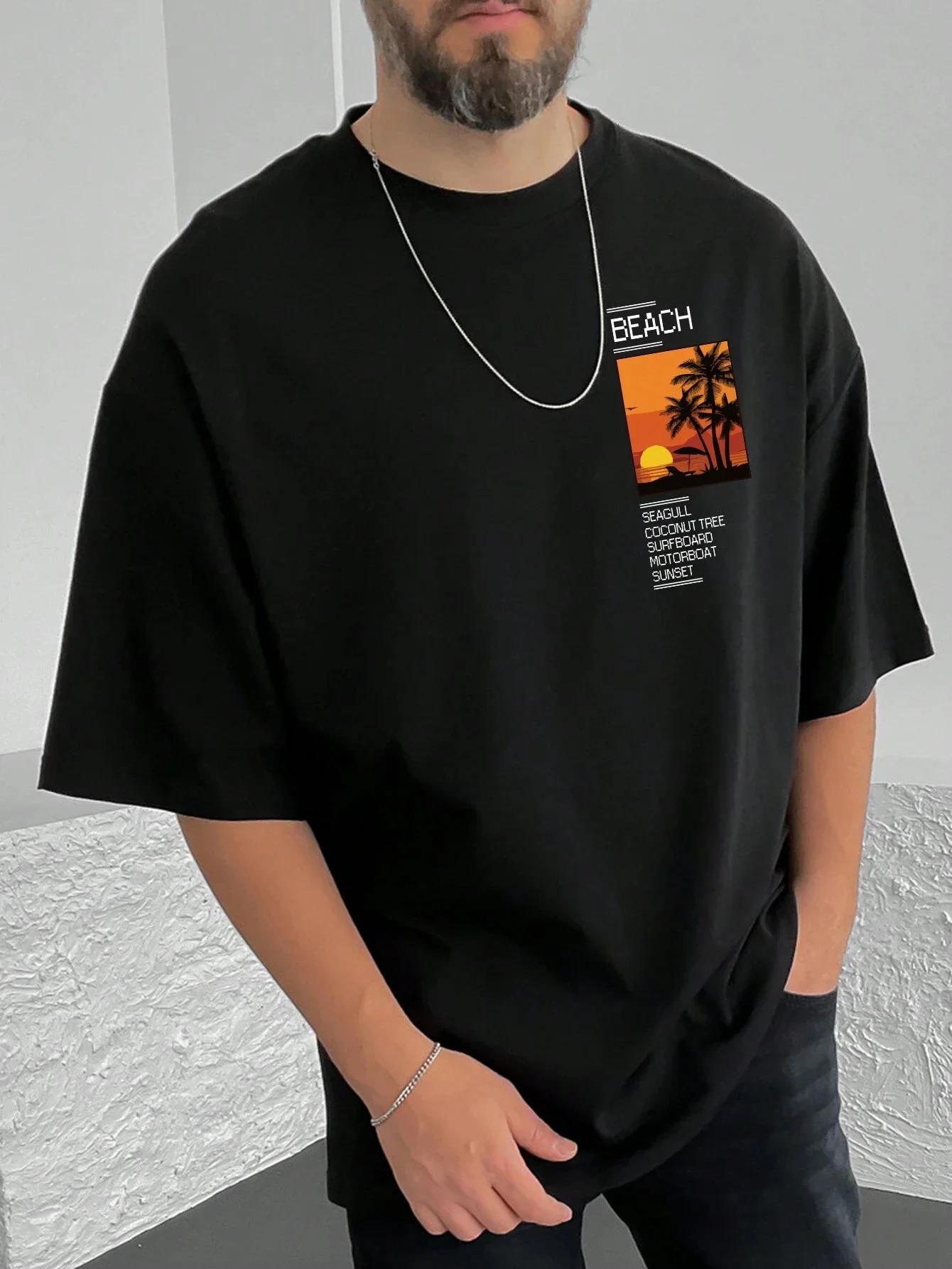 

Summer Men s 100% cotton Loose Coconut & Sloane Graphic Print Slim Fit casual sport round neck short sleeve T-shirt top 4XL