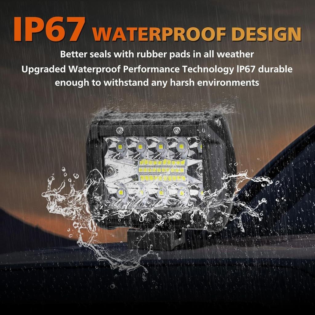 4 Inch LED Pod Lights, 2PCS 120W 12,000LM Triple Row Flood Spot Combo Offroad Dr