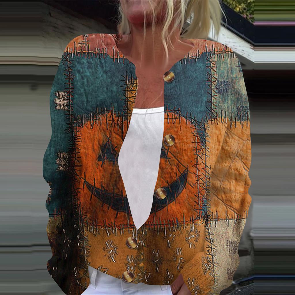 Women's Fashion Printed Long Sleeve Knitted Cardigan Button Down Jacket