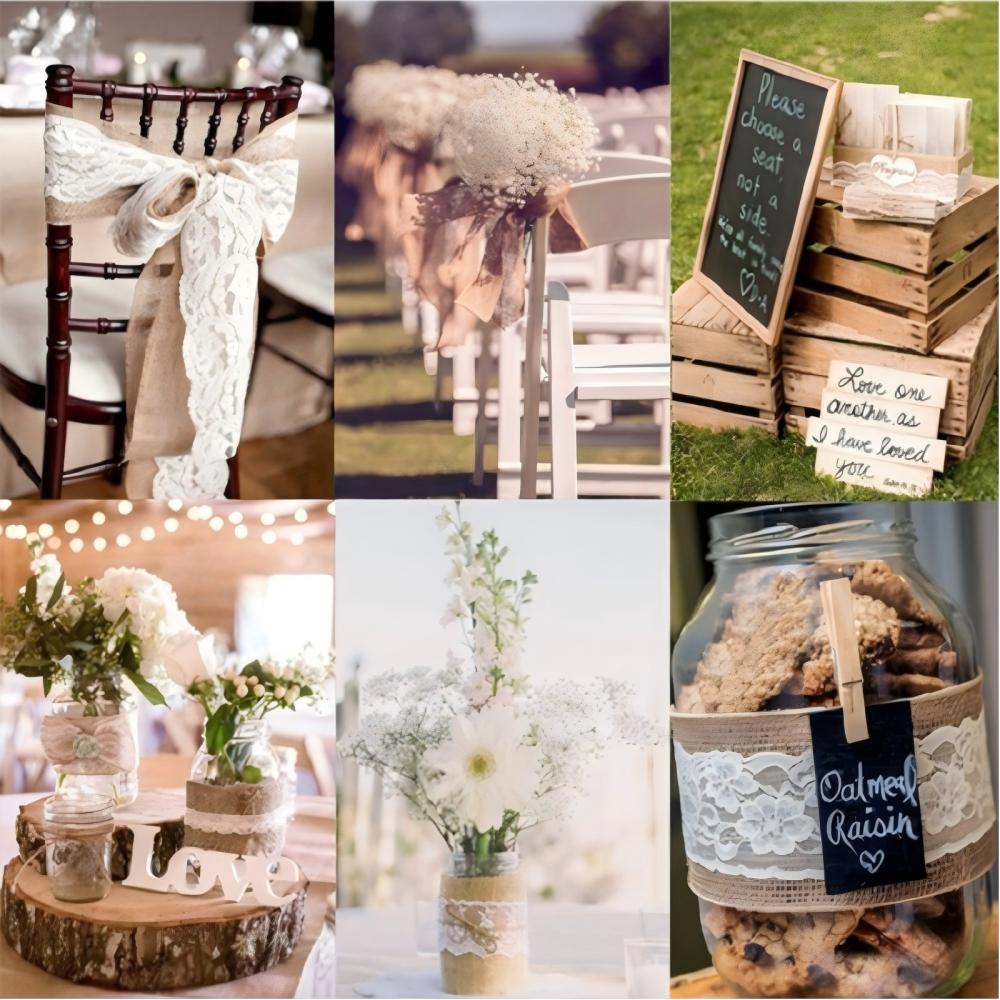 1 Rol 2M×5cm Natuurlijk Jute Linnen Lint, Rustiek Vintage Linnen Kantrand voor Bruiloftsdecoratie, Kerstfeest & Knutselbenodigdheden