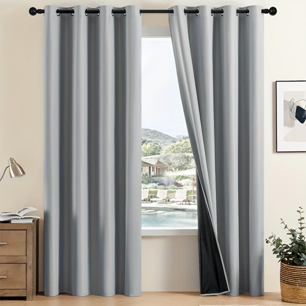 2pcs 100% Blackout Curtains, Thermal Insulated Window Drapes, Window Treatments for Bedroom Living Room, Home Decoration
