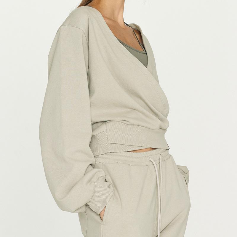 V-Ausschnitt Strickjacke Design Sportlich Lässig Damen Kurz Sweatshirt Trend