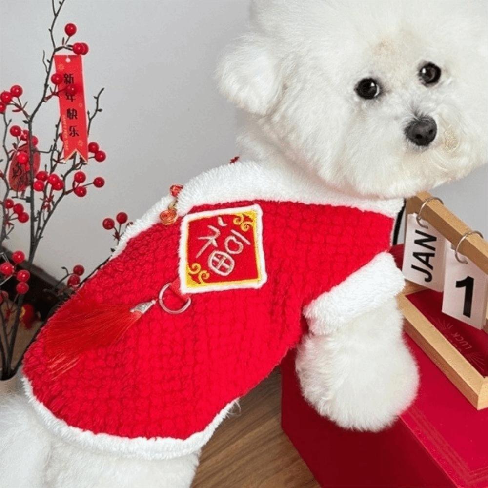 Embroidered Dog New Year Clothes Chinese Knot Buttons Warm Puppy Coat  Holiday Celebration