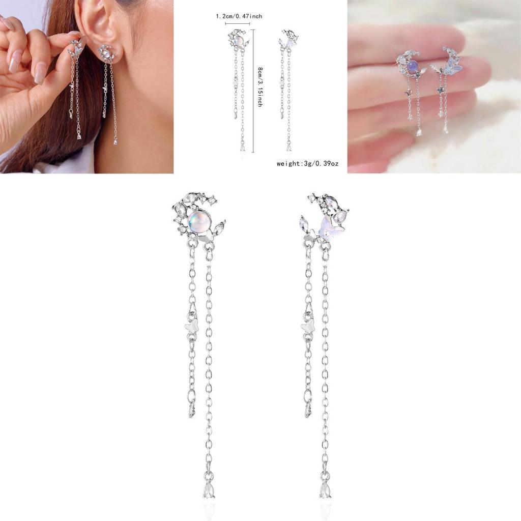 Modern Butterfly Water Drop Ear Studs With Stainless Steel Posts For Girls