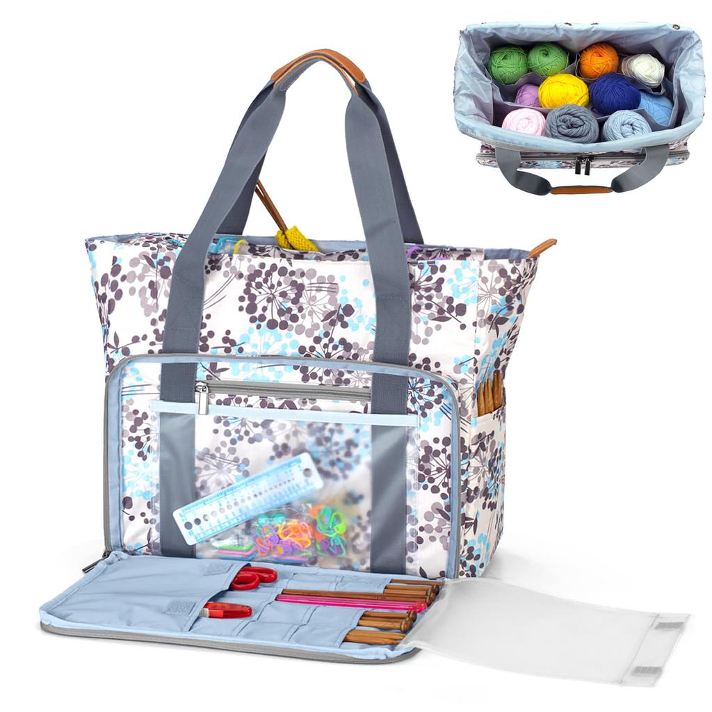 Teamoy Knitting Tote for Knitting Knitting Unfinished Christmas Dandelion Bag, Lightweight, Yarn, Needles, Supplies, Products, Storage, Carrying,