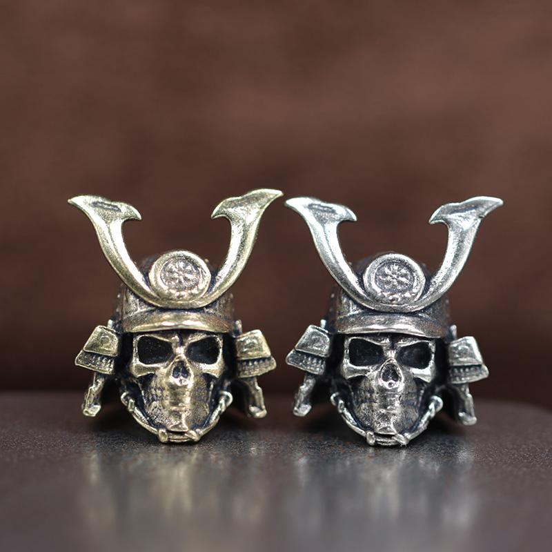 Japenese Samurai Skull Helmet Brass Knife Bead EDC DIY Paracord Woven Bracelet Lanyard Pendant Accessories Outdoor Tool Hangings