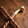 Handcrafted Twisted Spiral Wooden Walking Stick, Solid Brass Handle Cane