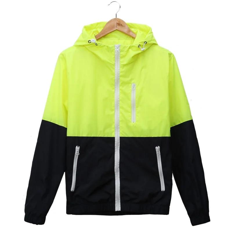 Mens Casual Spring Lightweight Jacket Hooded Clashing Zipper Jacket